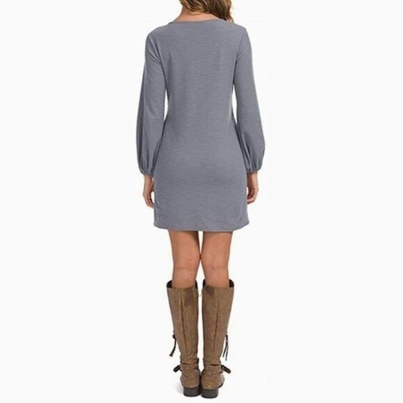 R Vivimos Gray Elegant Boho Vintage Tie Waist Mini Club Evening Party Dress M - Picture 11 of 11